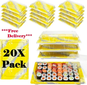 20 Pack Yellow Catering Plastic Trays & Clear Lids For Party Food Sushi Buffet - Picture 1 of 9