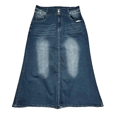 Unbranded Long Denim Midi Maxi Skirt 2XL (34x36.5) Blue Embroider Stretch Womens - Image 1 of 4
