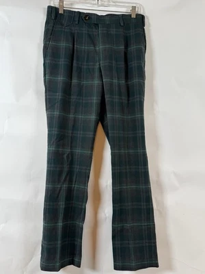 Murano Alex Fit Flat Front Plaid Dress Pants Size 30x 30 Modern Comfort Green - Image 1 of 4