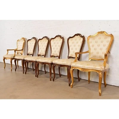 Karges French Provincial Louis XV Carved Walnut Dining Chairs, Set of Six - Image 1 of 4