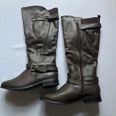 Call It Spring Women's High Faux Leather Boots Dark Brown Size UK 5 RRP £75 - Image 1 of 4