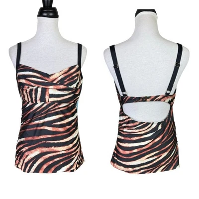Antonio Melani L NWT Tiger Animal Print Underwire Cut Out Tankini Swimsuit Top - Image 1 of 4