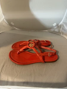 Tory Burch Damen-Riemensandalen Dillan orange Lackleder Riemen Größe 7,5 - Bild 1 von 7