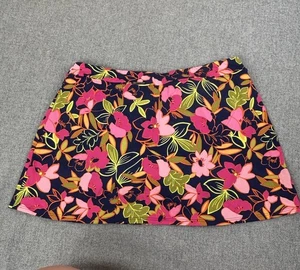Lands End Damen 16 Schwimmrock Skort angenähter Slip marineblau geblümt - Bild 1 von 6