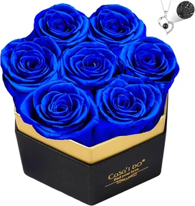 Konservierte Rosen Blumen zur Lieferung 7 Stück, Forever Flores im Karton mit Halskette - Bild 1 von 12