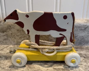 Vintage Hand Made Wooden Child's COW Pull Toy 1994 - Picture 1 of 5