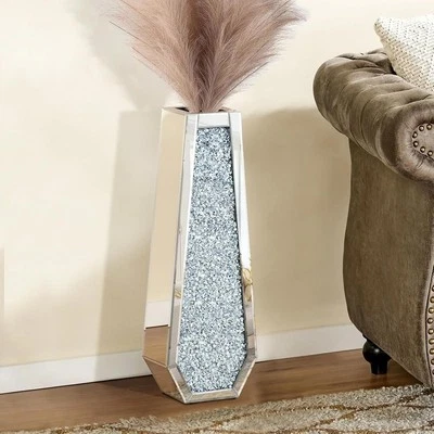 Jarrón de piso de diamantes triturados de 24" de alto, jarrones de vidrio para flores Foto 1 de 4