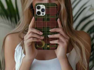 Funda Personalizada Inicial Navidad Teléfono Invierno Cuadros Dorado Monograma Teléfono Estuche Foto 1 de 4