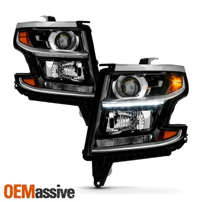 Faros LED negros de repuesto Fit [halógeno] Chevy Suburban Tahoe 2015-2020 Foto 1 de 4