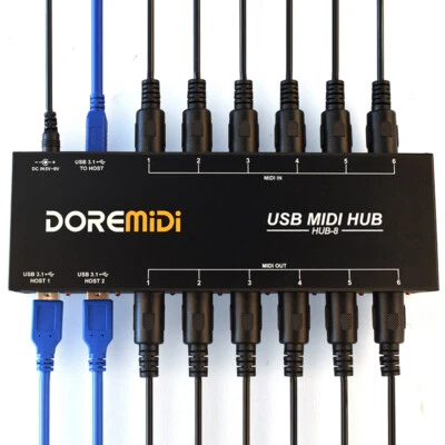 DOREMiDi HUB-8 MIDI 6x6 MIDI Interface Host X2 USB3.1 MIDI Hub Box 96 Channels - Image 1 of 4