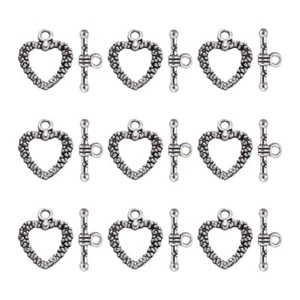 10 Sets Tibetan Style Alloy Heart Toggle Clasps Antique Silver Bracelet Necklace - Picture 1 of 6