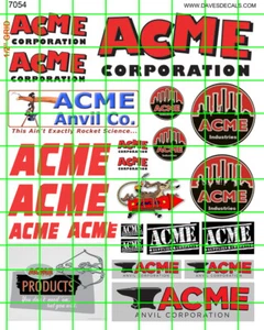 7054 DAVE'S DECALS ACME SET ASSORTED SIGNAGE DESIGNS MULTI SCALE SIZING  - Picture 1 of 3