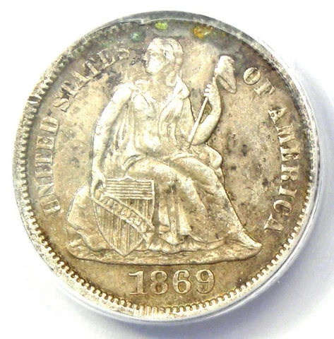 1869-S Seated Liberty Dime 10C - Certified ANACS AU50 Details - Rare Date Coin! Cover