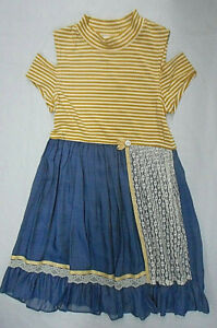 Bonnie Jean Yellow & White Striped & Blue Jean Style Dress Sizes 14 //2 - 18 1/2