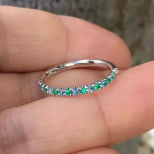 Blau & Grün Rund Diamant Half Eternity Band Ring Verlobungsring Weißgold-Finish - Bild 1 von 6
