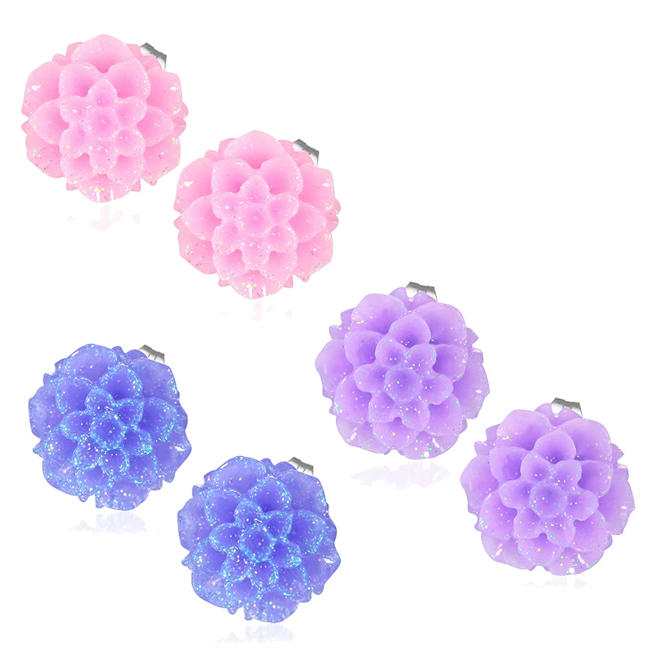 2er Set Edelstahl Ohr Stecker Flower Blume Rosa Lila Blau Piercing Ohrring Damen - Bild 1 von 1