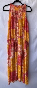 Ann Taylor Maxikleid Patchwork Blumen Tangelo Gelb Größe L Boho - Bild 1 von 10