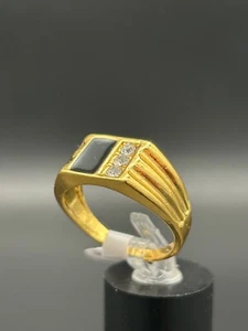 SIEGELRING Gold Damen Schwarzer Stein Zirkonia Vergoldet Gr. 57, 58, 60 Vintage - Bild 1 von 6