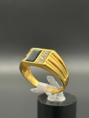 SIEGELRING Gold Damen Schwarzer Stein Zirkonia Vergoldet Gr. 57, 58, 60 Vintage - Bild 1 von 4