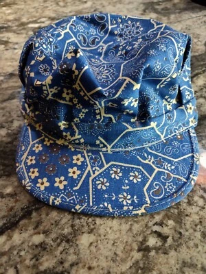 Railroad Conductor Style Hat- Texon Visor Union Made Cool Blue Bandana Style - Image 1 of 4