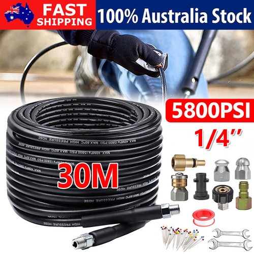 30M 1/4"Connect Pressure Washer Hose Pipe Sewer Jetting Drain Jetter