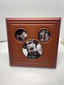 Disney Mickey Mouse Shaped 3 Photo Picture Frame Redish Wood Color 11" x 11" EUC - Picture 1 of 6