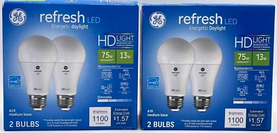 2PK GE 75W Refresh LED HD Light A19 Medium Base ~ 4 BULBS TOTAL ~ FAST SHIP! - Image 1 of 2