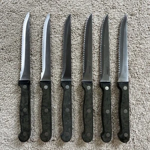 SET OF 6 Sunbeam 4.5” Serrated Stainless Steel Steak Dinner Knives BLACK - Picture 1 of 9