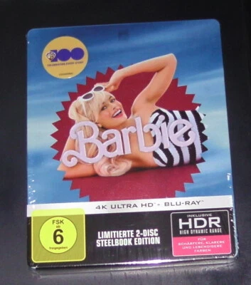 BARBIE MIT MARGOT ROBBIE LIMITIERTE STEELBOOK 4K UHD BLU RAY + BLU RAY NEU & OVP - Bild 1 von 4