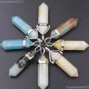 Natural Gemstone Hexagonal Pointed Colorful Amazonite Healing Pendant Charm Bead - Picture 1 of 11