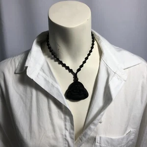 Natural obsidian laugh buddha necklace black bead chain happiness New w/out tags - Picture 1 of 7