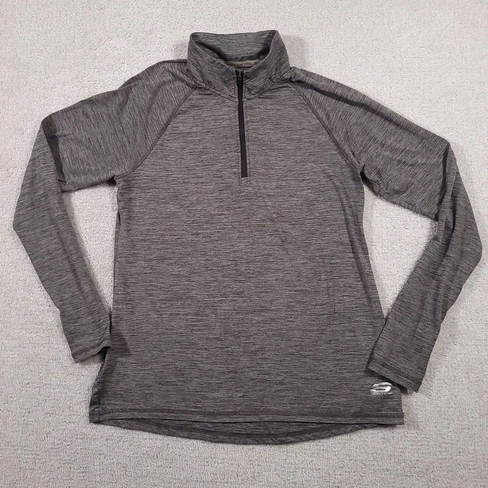 Camisa deportiva Sketchers para mujer grande gris manga larga 1/4 cremallera correr Foto 1 de 4