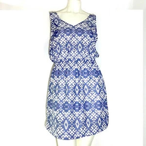MNG Women's M Casual Summer Dress Periwinkle White Lavender Sleeveless Geometric - Picture 1 of 3