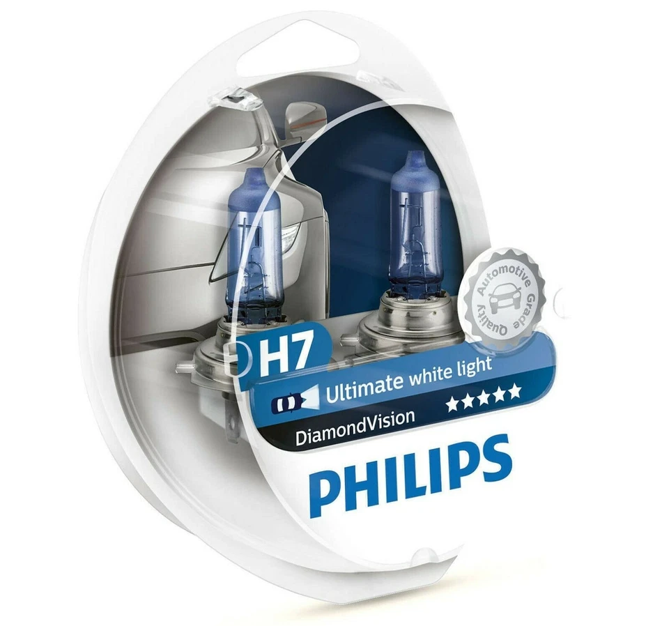 Philips Pack of 2 H7 Halogen Headlight Bulbs Diamond Vision 5000K Ultimate White - Image 1 of 1