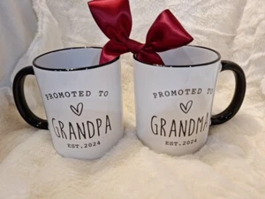 ✨New Grandparents Gift Est 2024 Grandparents Mugs Set 11oz COFFEE MUGS SET - Picture 1 of 7