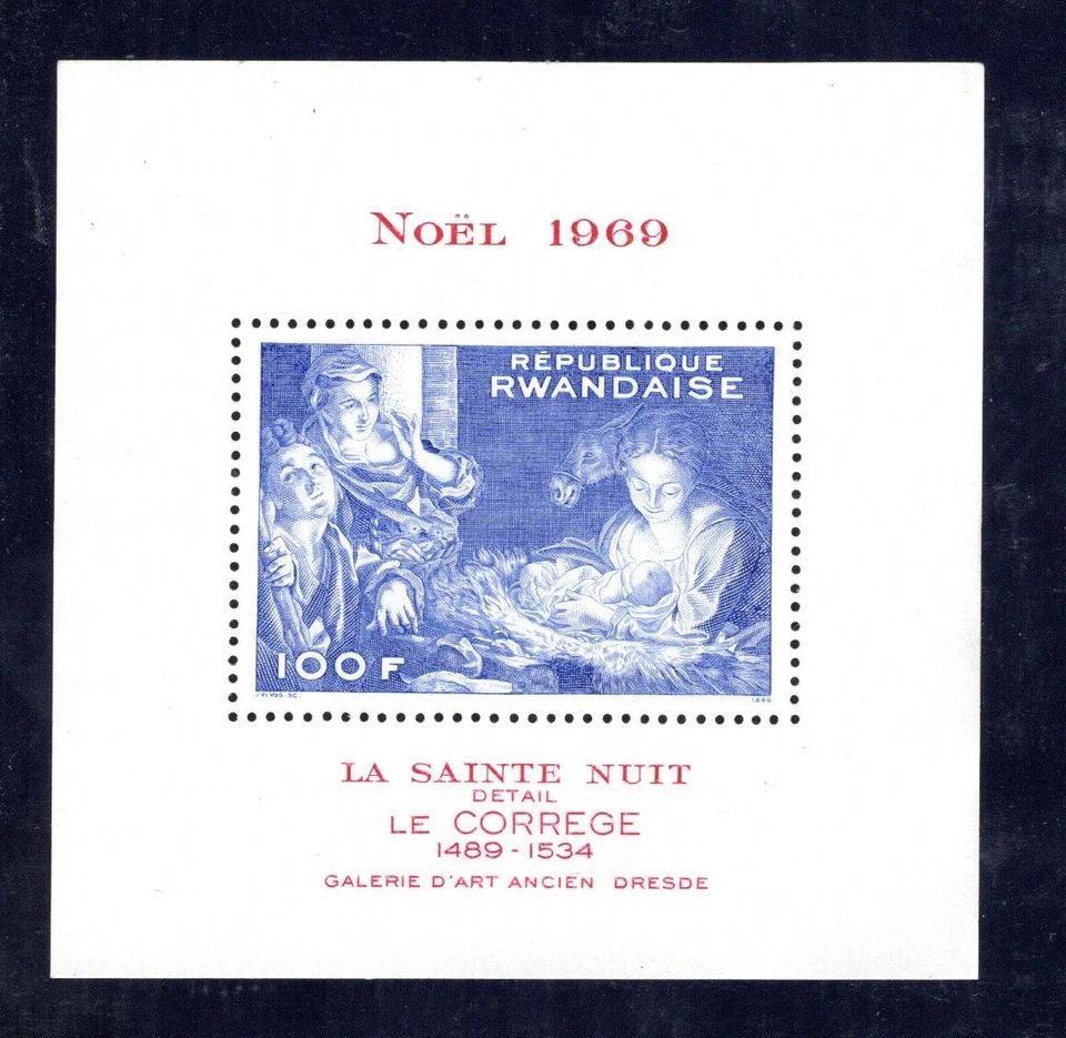 Selo Ruanda Scott #309, Natal 1968, Folha de Lembrança, MNH SCV$4,50 - Imagem 1 de 1