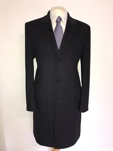CHARLES TYRWHITT -Slim Fit Long NAVY BLUE WOOL & CASHMERE COAT - 48 Reg - LOVELY - Picture 1 of 12