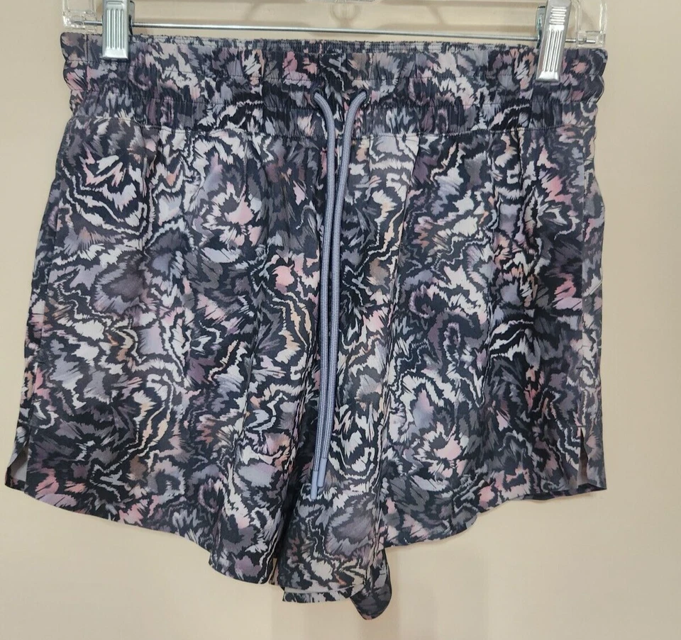 Pantalones Cortos Athleta Azul Gris Estampado Talla Pequeña Cintura Geométrica Cordón Foto 1 de 4