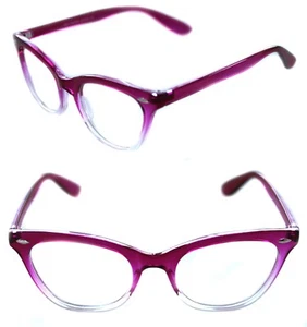 Damen Cat Eye Vintage klare Gläser Brille klein fuchsia pink klares Gestell - Bild 1 von 10