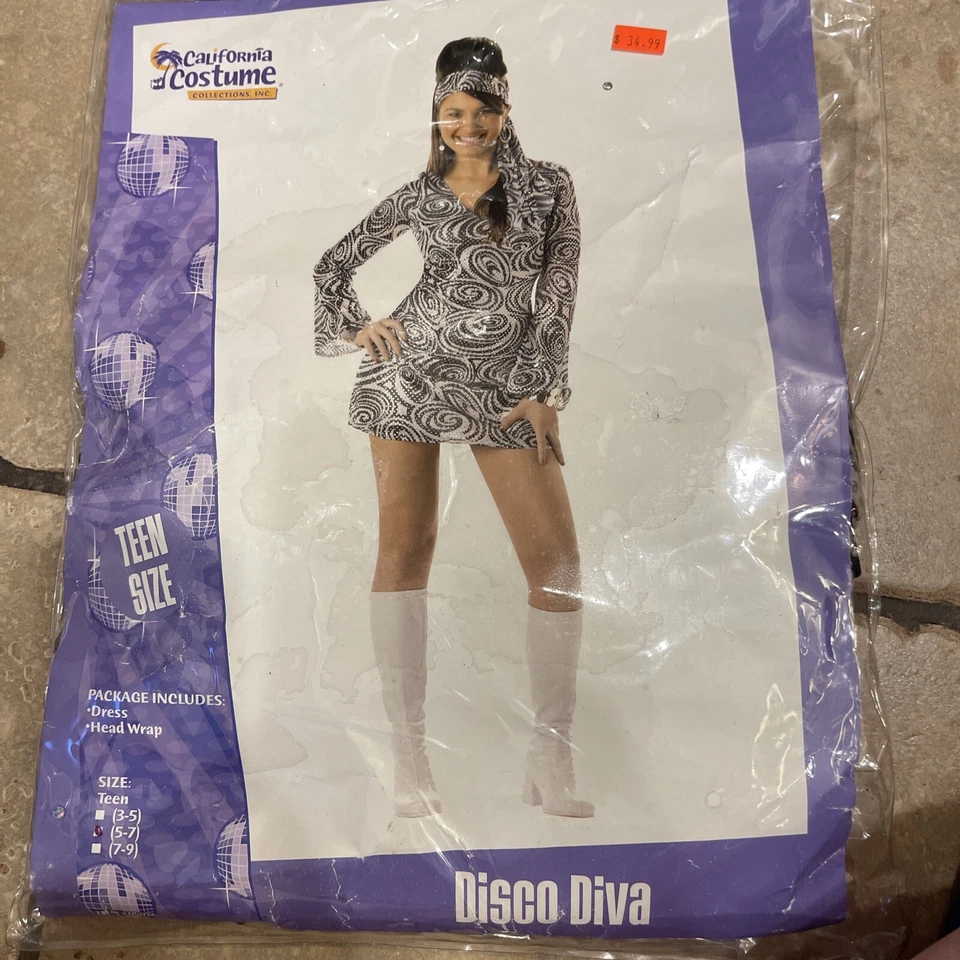 Nuevo Disfraz DISCO DIVA Para Mujer/Adolescente (5-7) Vestido Plateado Envolvente Años 70 Retro Foto 1 de 1