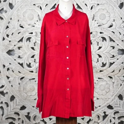 Camisa Christie & Jill Roja 100% Seda 22W Mujer’s Blusa De Gran Tamaño Con Botones De Colección Foto 1 de 4
