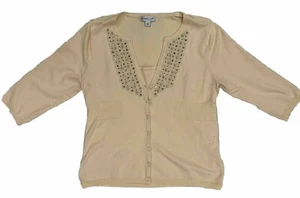 Coldwater Creek Cardigan Tank 1-piece Size Large Yellow Beaded Crochet Granny - Picture 1 of 16