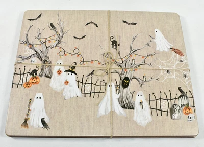 Pottery Barn Scary Squad Ghost Cork Flax Placemats Set of 4 NEW Trees Graveyard - Image 1 of 4