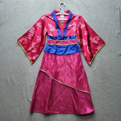 Disney Girls Dress S (6/6X) Pink Nylon Polyester Floral A-Line Satin Mulan - Image 1 of 4