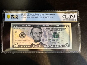 DBR 2021 $5 FRN Minneapolis STAR Fr. 1999-I* PCGS-B 67 PPQ Serial QI01454810* - Picture 1 of 2