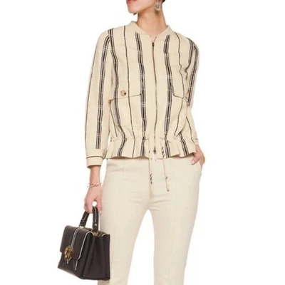 Chaqueta Tory Burch Debbie Mezcla de Lino Seda Talla 10 Beige Minorista $495 Foto 1 de 4