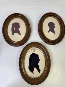 Vintage Framed Young Girls Oval Silhouette Pictures Set 3 - Picture 1 of 15