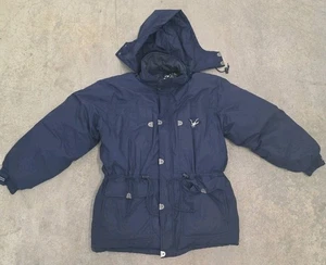Tripla F.A.T. vintage Giacca parka imbottita in piuma d'oca blu cappuccio rimovibile anni '90 L - Foto 1 di 15