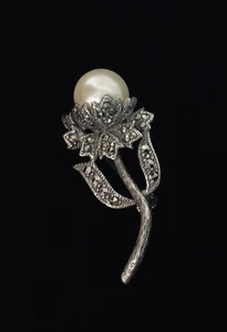 "Pin broche flor rosa perla marcasita y 12 mm Art Deco plata esterlina 1-3/4""" - Imagen 1 de 11