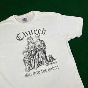 Vintage Church Shirt Mens XL White Get Into The Habit Religious Funny Humor Y2K - Picture 1 of 14